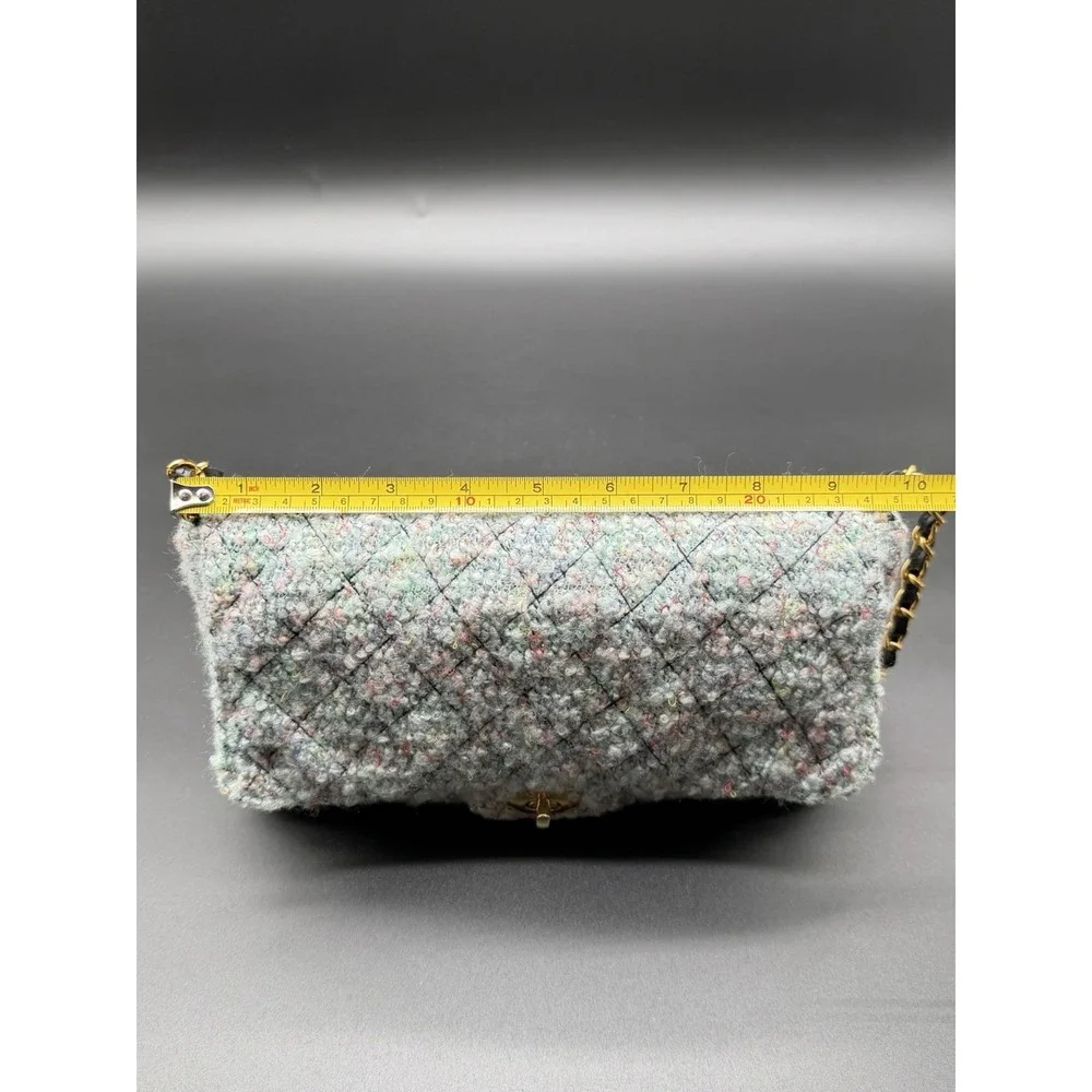 Vintage Diane Gilman Tweed Quilted Shoulder Bag Gold Chain Turn Lock Purse